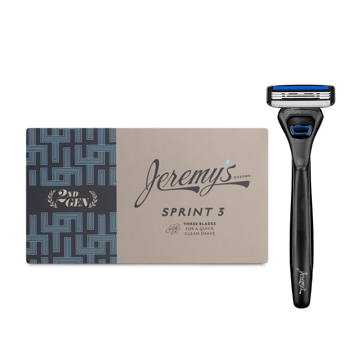 Jeremy's Sprint 3 Razor with packaging on a white background